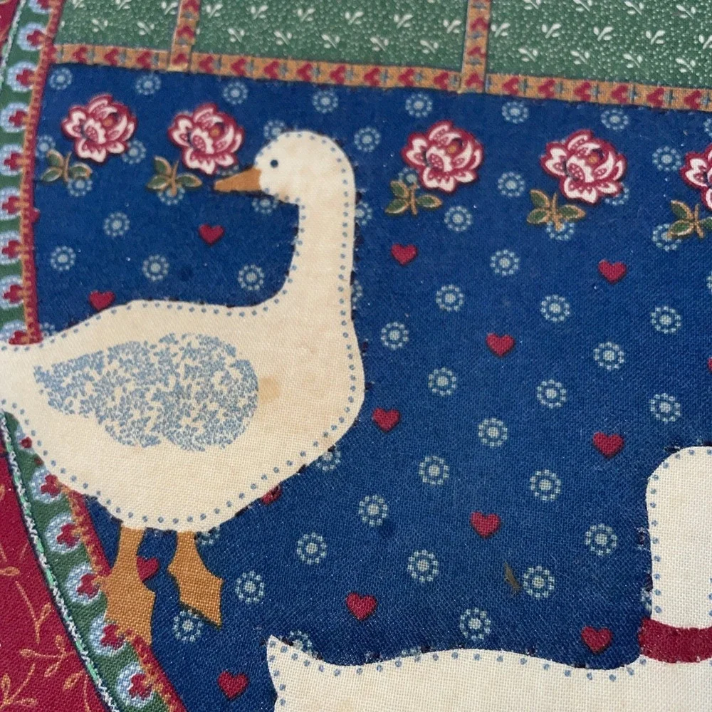 Vintage 1990s Round Country Farm Girl Wall Hanging Grannycore Lace Trim Framed